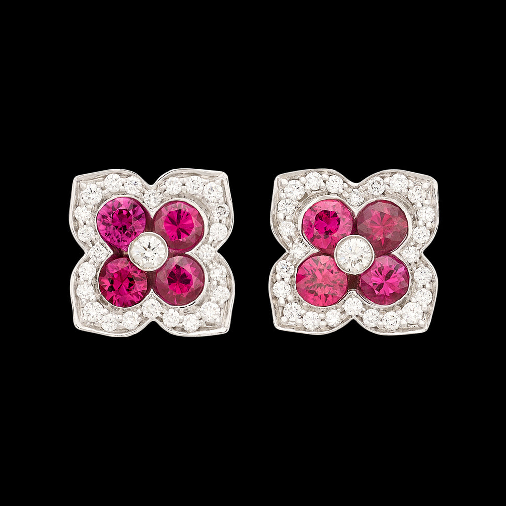 18kt White Gold Ruby & Diamond Earrings