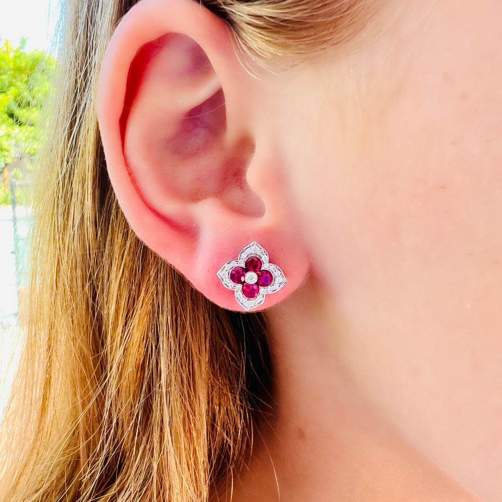 18kt White Gold Ruby & Diamond Earrings