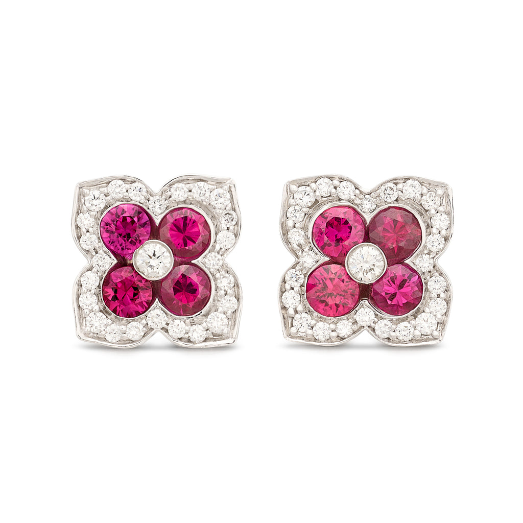 18kt White Gold Ruby & Diamond Earrings