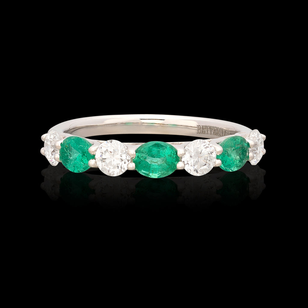 18kt White Gold Emerald & Diamond Band Ring