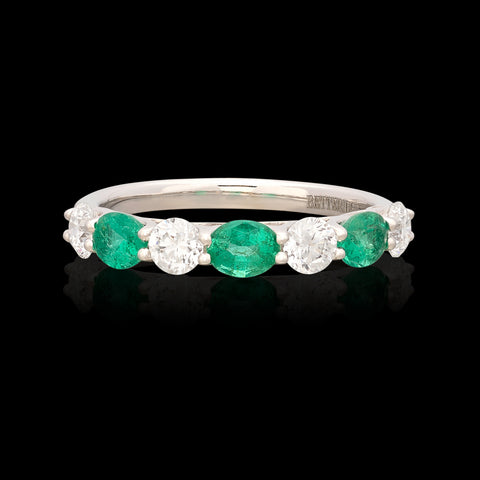 18kt White Gold Emerald & Diamond Band Ring