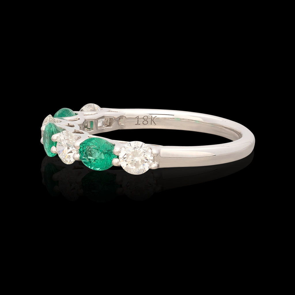 18kt White Gold Emerald & Diamond Band Ring
