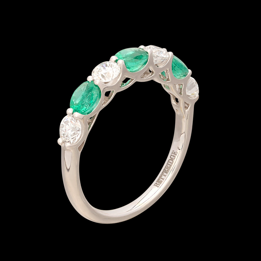 18kt White Gold Emerald & Diamond Band Ring