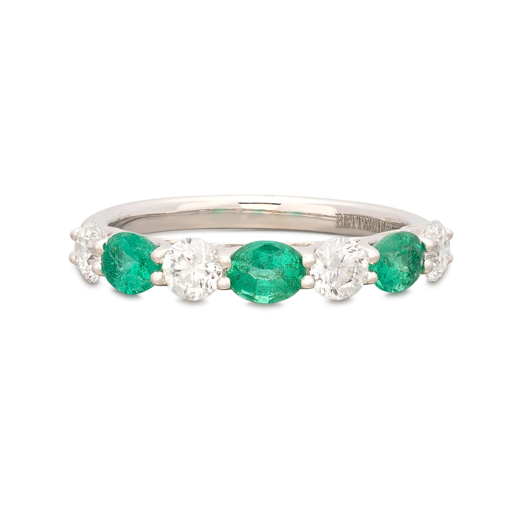 18kt White Gold Emerald & Diamond Band Ring