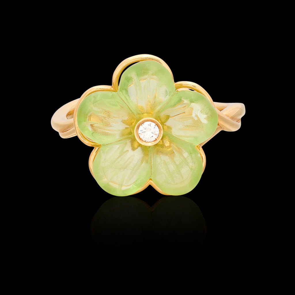 18kt Yellow Gold Peridot Diamond Ring by Ferragamo