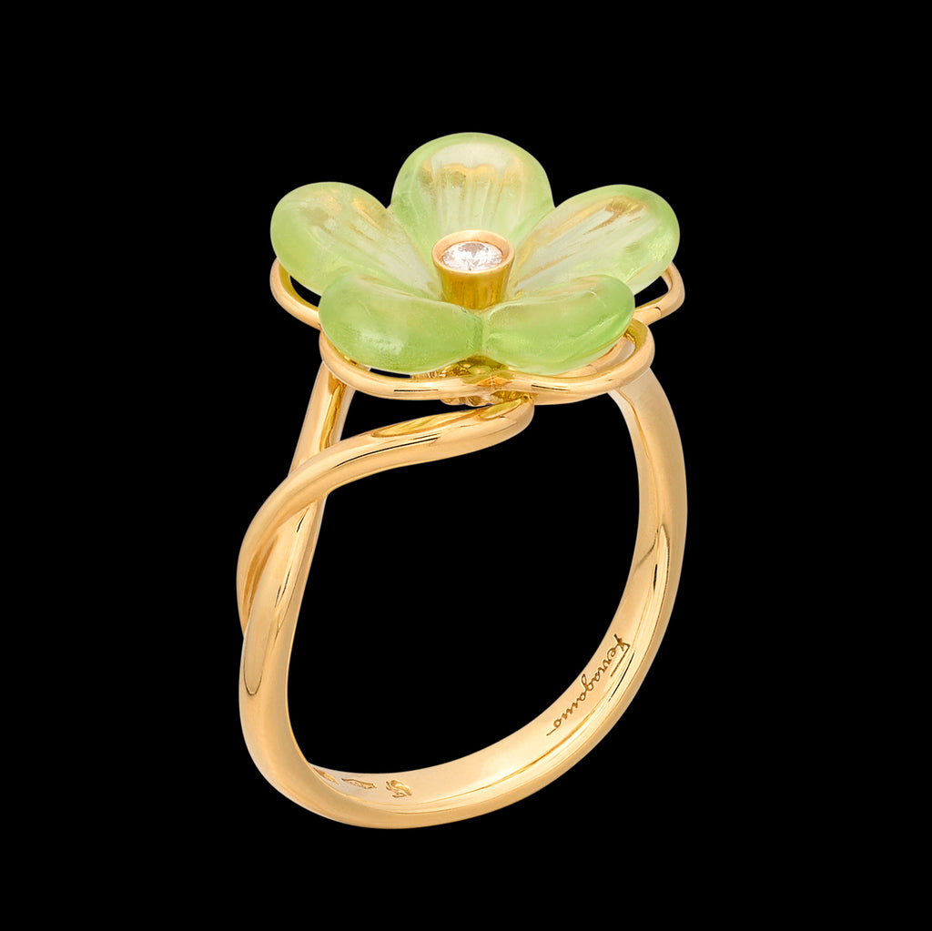 18kt Yellow Gold Peridot Diamond Ring by Ferragamo