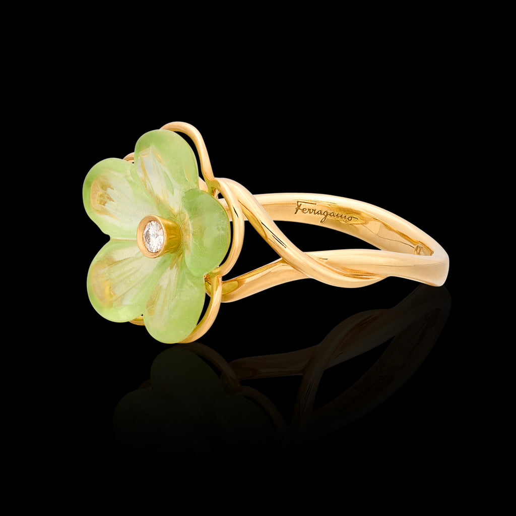 18kt Yellow Gold Peridot Diamond Ring by Ferragamo