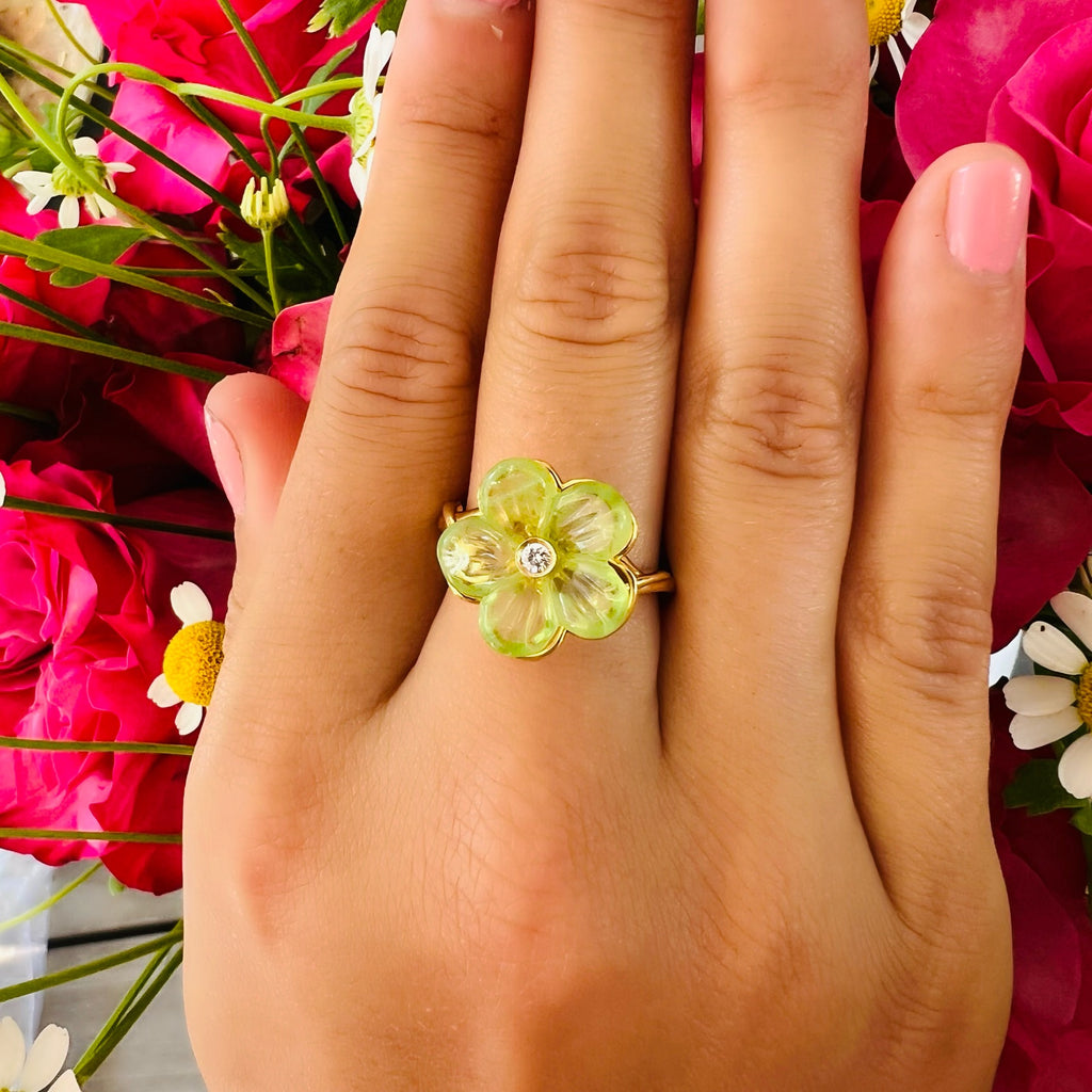 18kt Yellow Gold Peridot Diamond Ring by Ferragamo