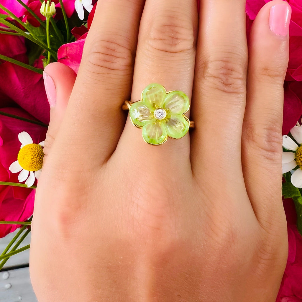 18kt Yellow Gold Peridot Diamond Ring by Ferragamo
