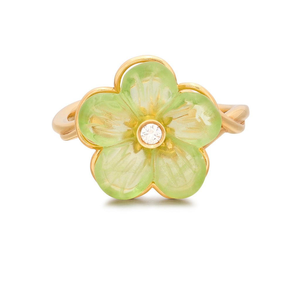 18kt Yellow Gold Peridot Diamond Ring by Ferragamo