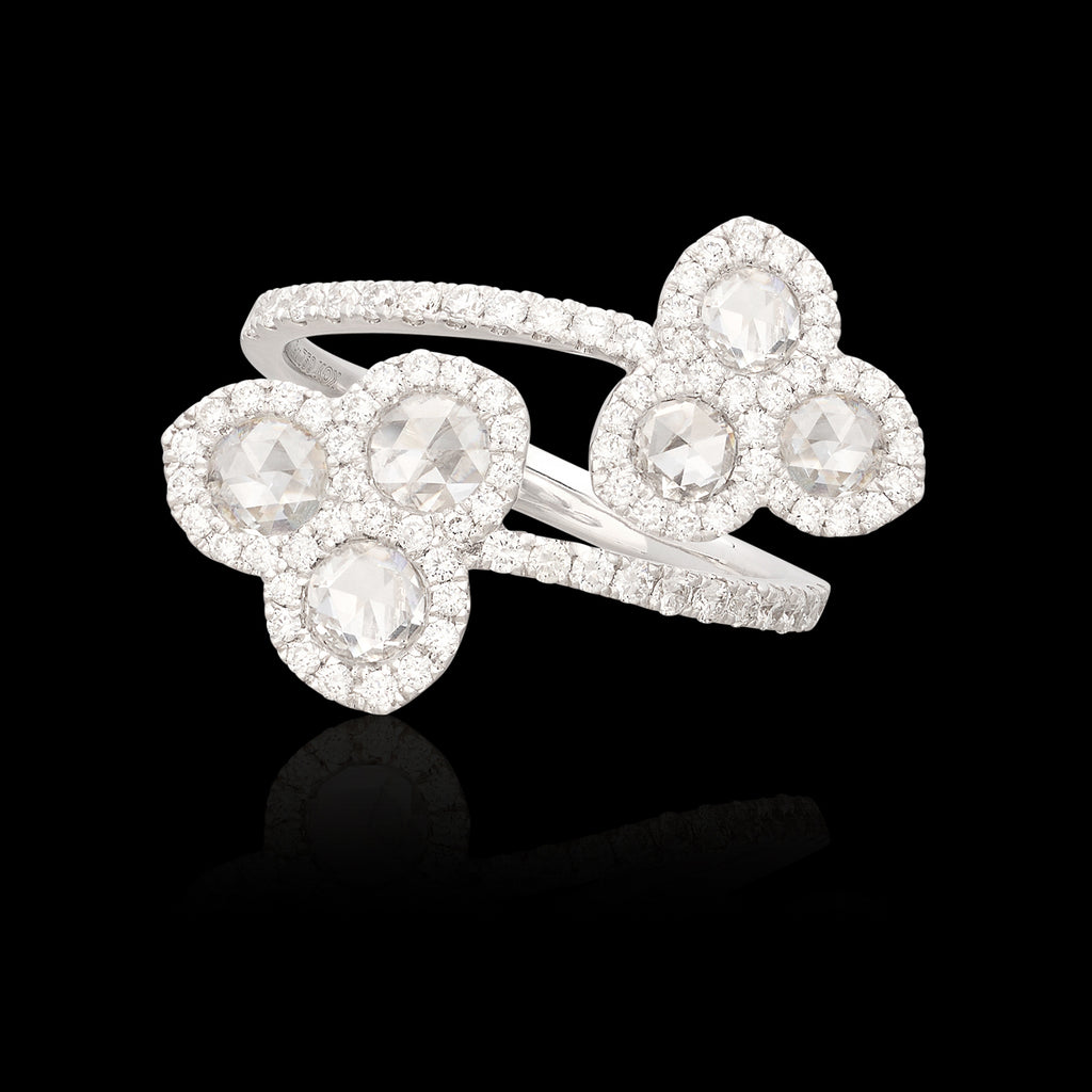 18kt White Gold Floral Diamond Bypass Ring