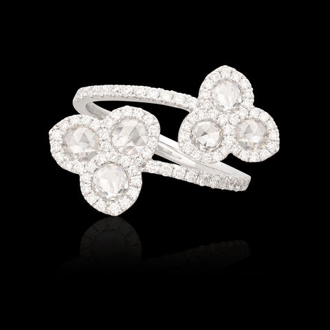 18kt White Gold Floral Diamond Bypass Ring