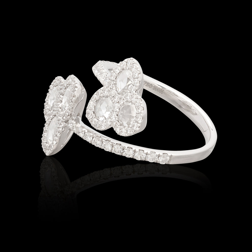 18kt White Gold Floral Diamond Bypass Ring