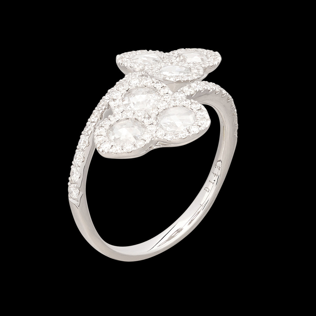 18kt White Gold Floral Diamond Bypass Ring