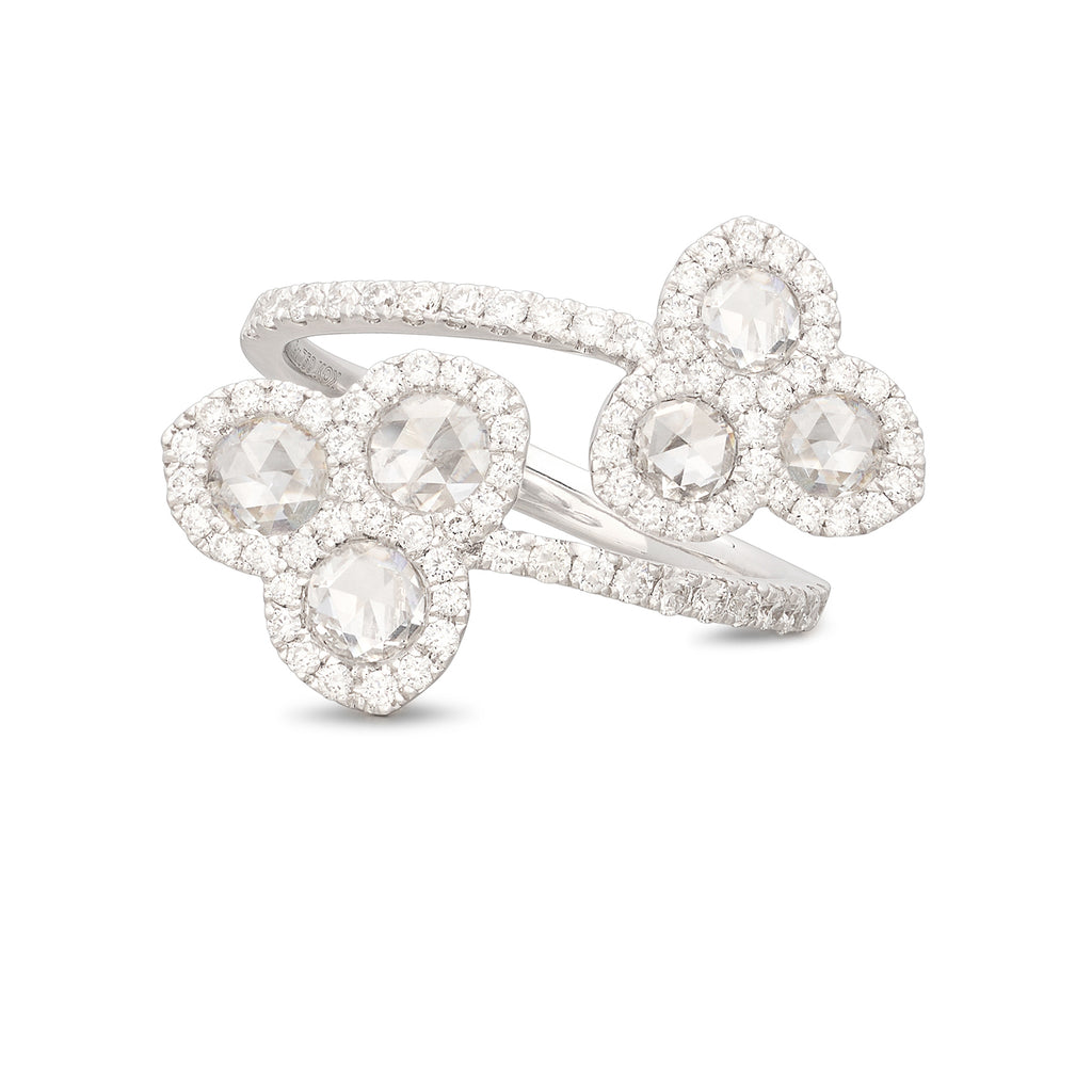 18kt White Gold Floral Diamond Bypass Ring