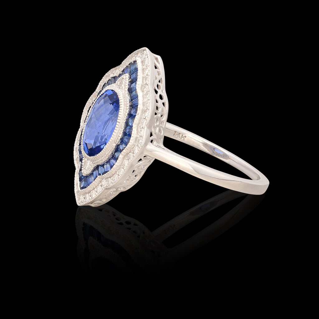 Art Deco Style Sapphire & Diamond Ring