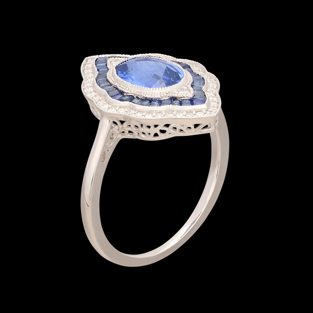 Art Deco Style Sapphire & Diamond Ring