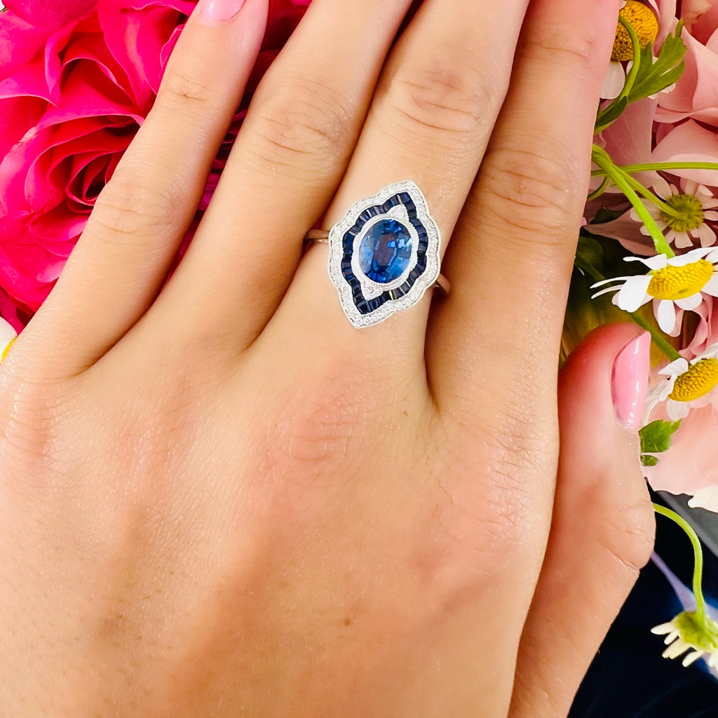 Art Deco Style Sapphire & Diamond Ring