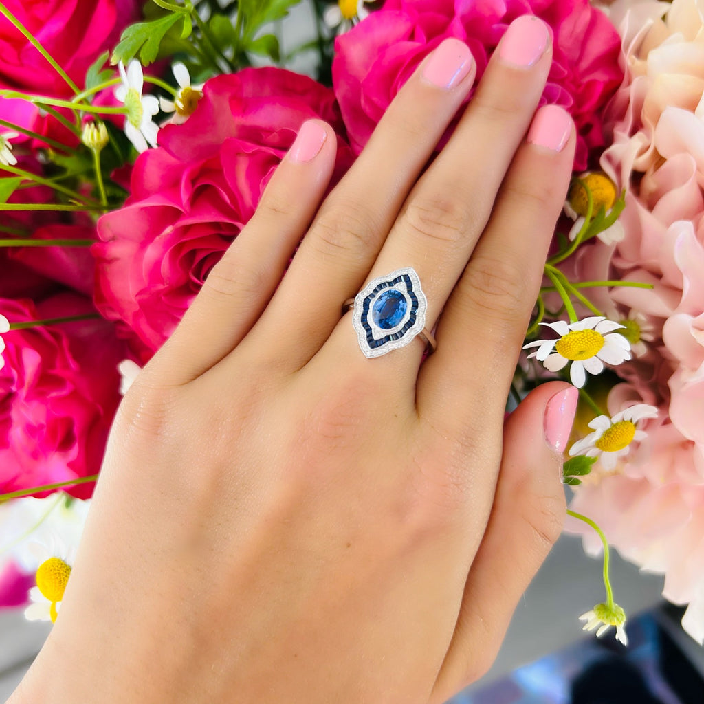 Art Deco Style Sapphire & Diamond Ring