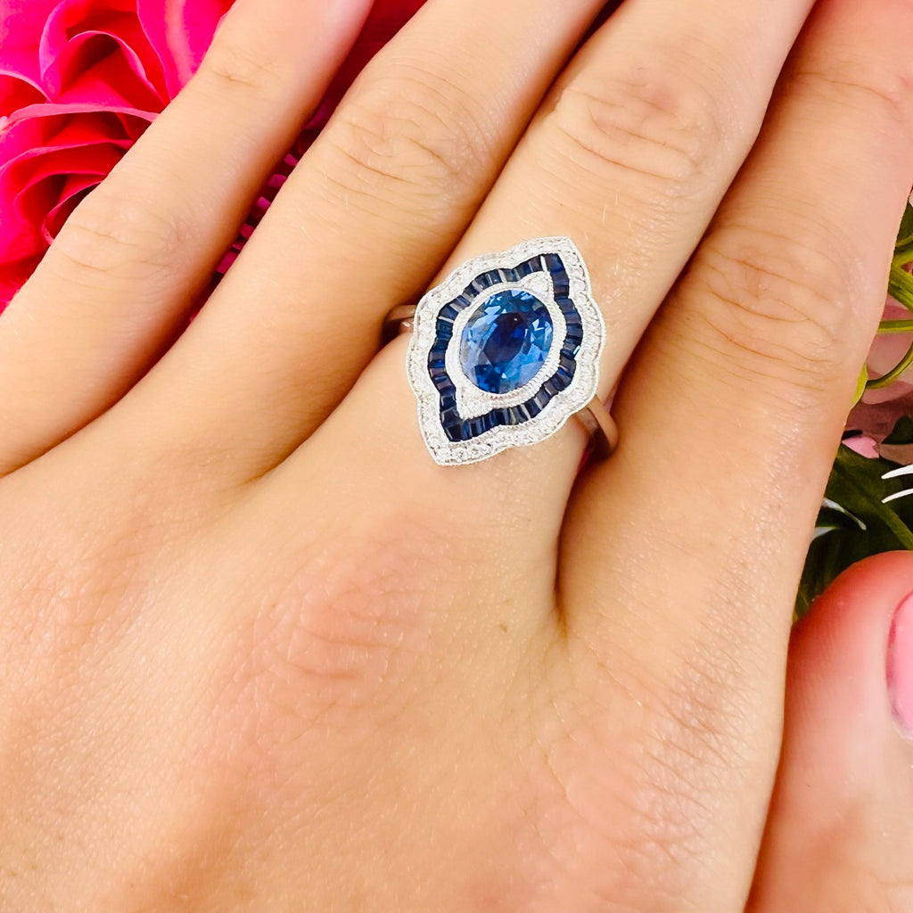 Art Deco Style Sapphire & Diamond Ring