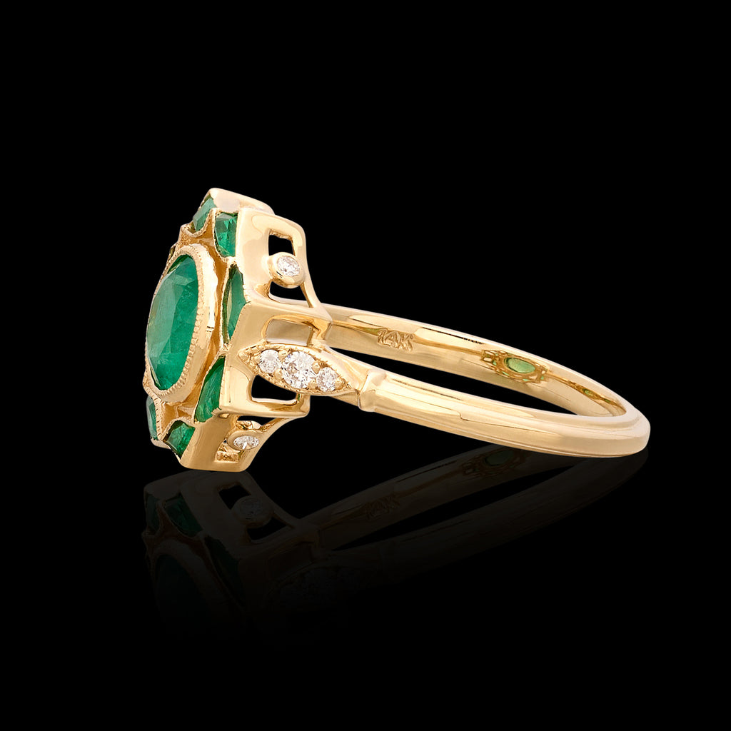 14kt Yellow Gold Emerald & Diamond Starburst Ring