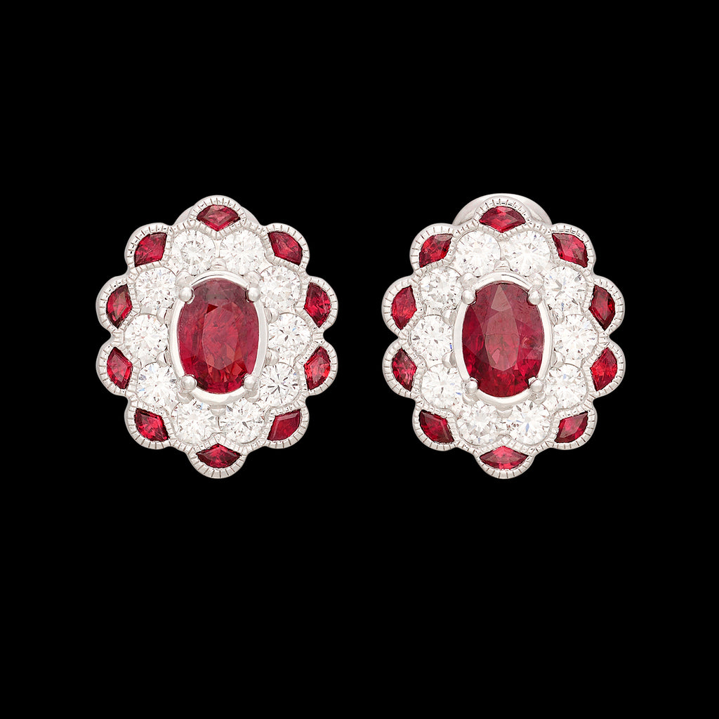 Vintage Style White Gold Ruby & Diamond Earrings