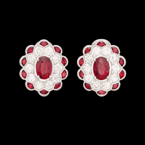Vintage Style White Gold Ruby & Diamond Earrings
