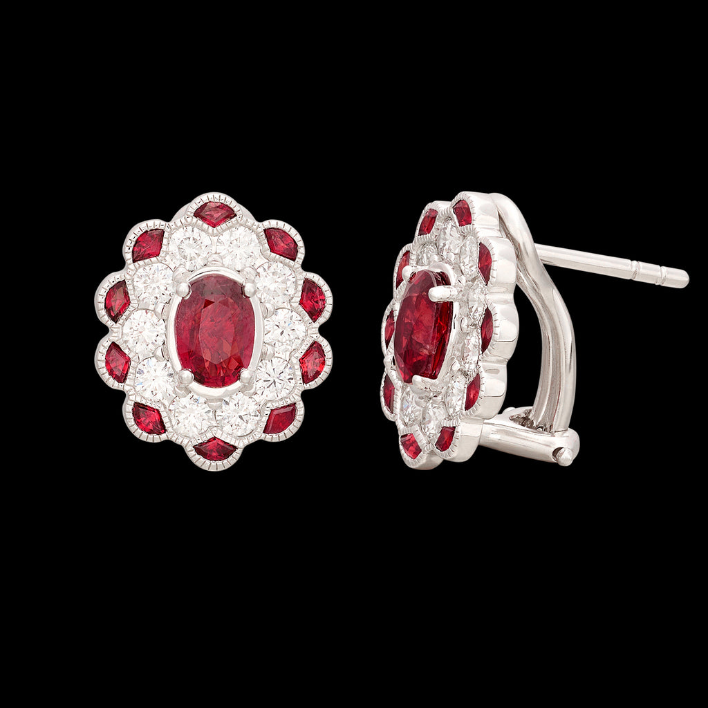 Vintage Style White Gold Ruby & Diamond Earrings