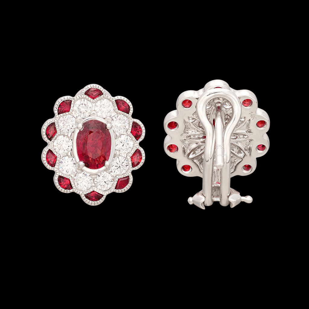 Vintage Style White Gold Ruby & Diamond Earrings