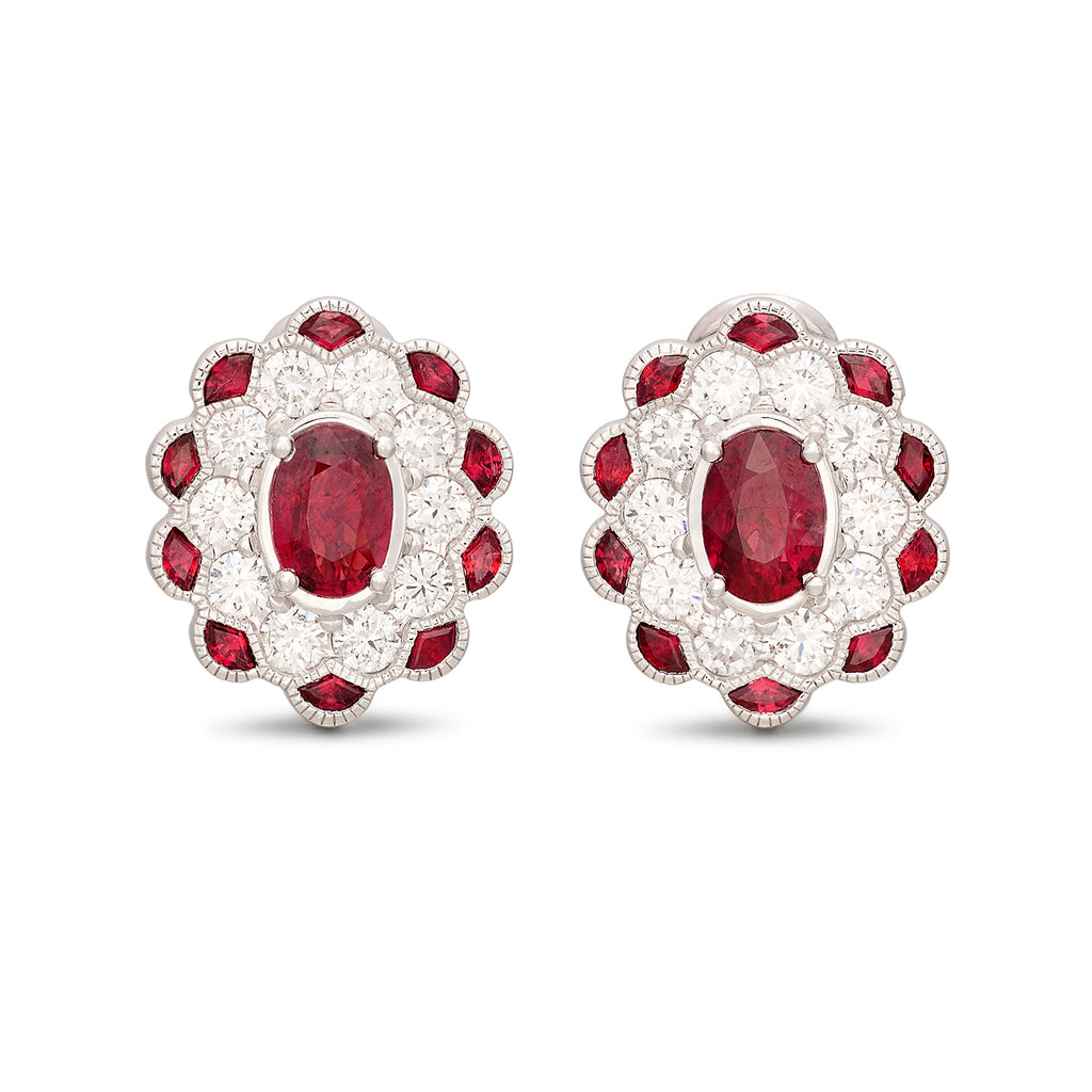 Vintage Style White Gold Ruby & Diamond Earrings
