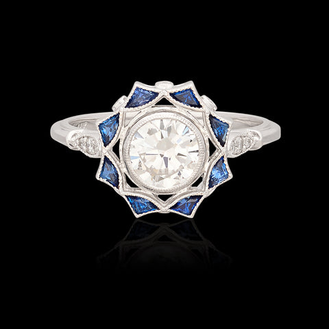 White Gold GIA Diamond & Sapphire Engagement Ring