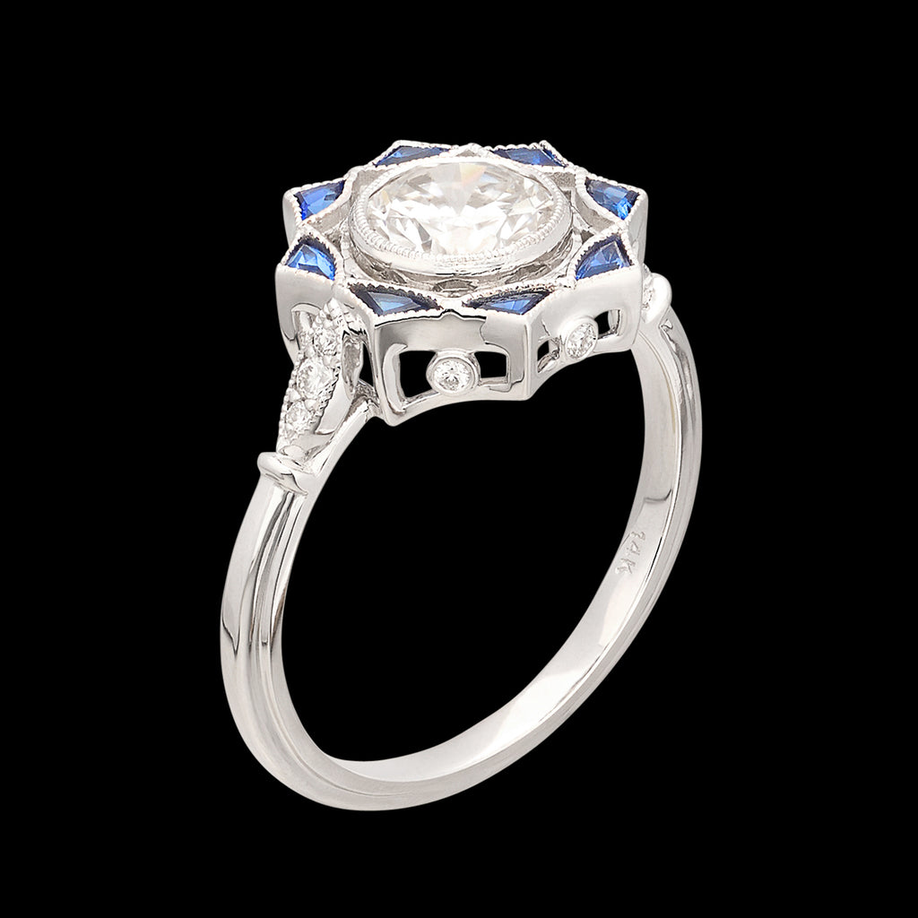 White Gold GIA Diamond & Sapphire Engagement Ring