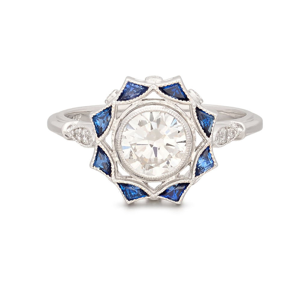 White Gold GIA Diamond & Sapphire Engagement Ring