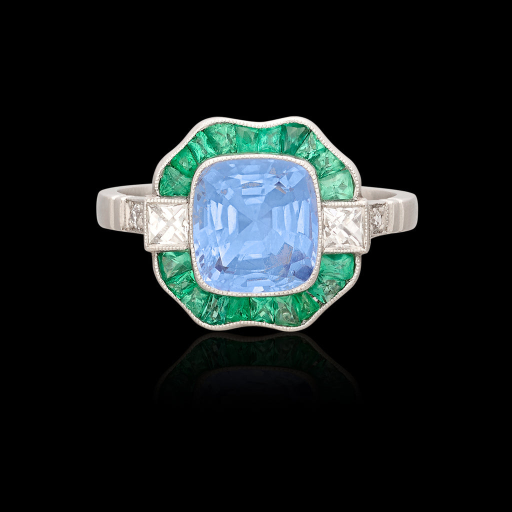 Exceptional Unheated Sapphire, Emerald & Diamond Ring