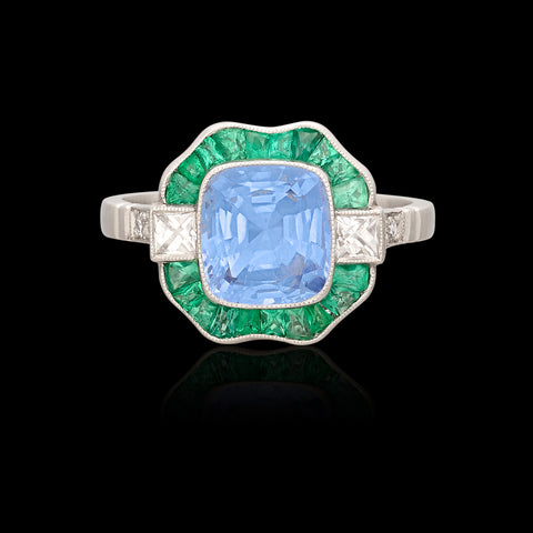 Exceptional Unheated Sapphire, Emerald & Diamond Ring