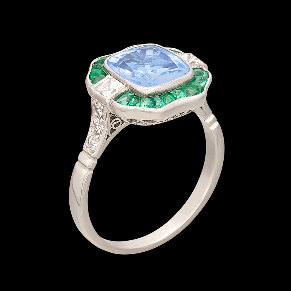 Exceptional Unheated Sapphire, Emerald & Diamond Ring