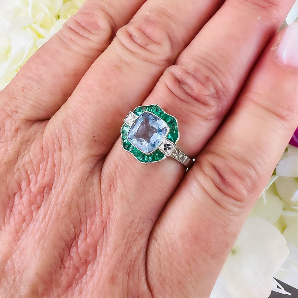 Exceptional Unheated Sapphire, Emerald & Diamond Ring