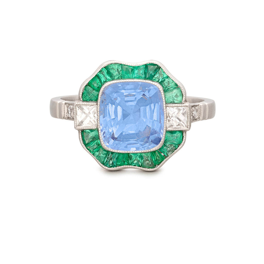 Exceptional Unheated Sapphire, Emerald & Diamond Ring