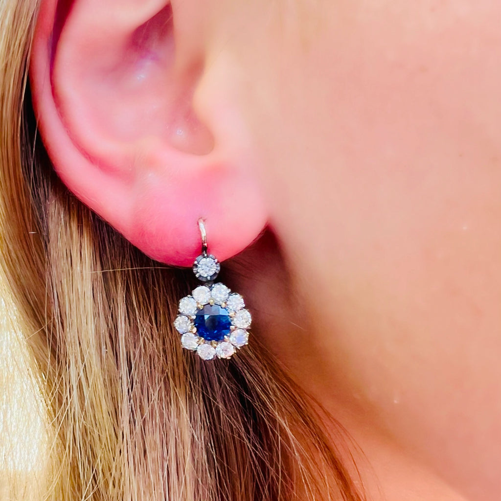 Elegant Sapphire & Diamond Dangle Earrings