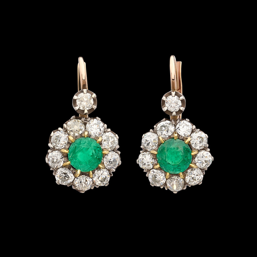 18kt Yellow Gold Emerald & Diamond Drop Earrings