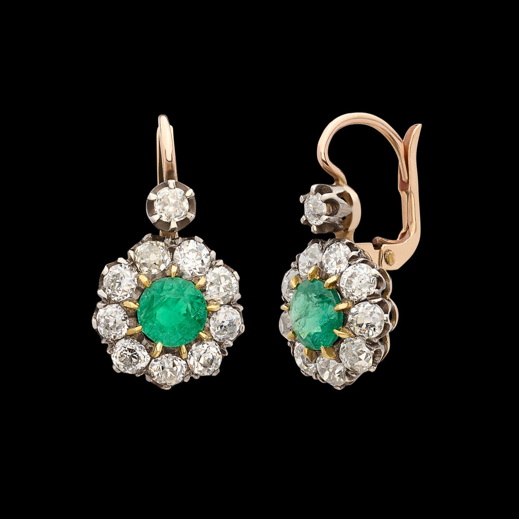 18kt Yellow Gold Emerald & Diamond Drop Earrings