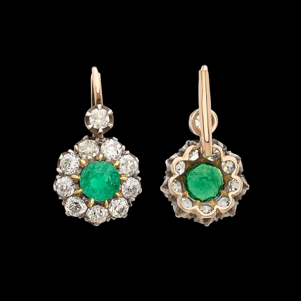 18kt Yellow Gold Emerald & Diamond Drop Earrings