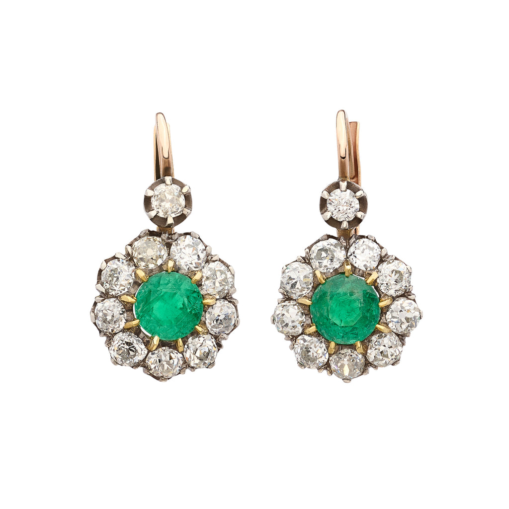 18kt Yellow Gold Emerald & Diamond Drop Earrings
