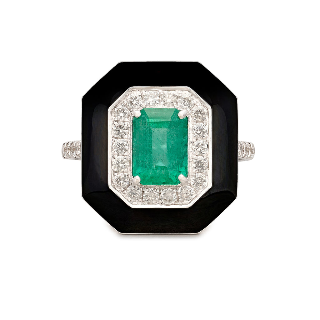 Unique Emerald, Diamond & Enamel Ring
