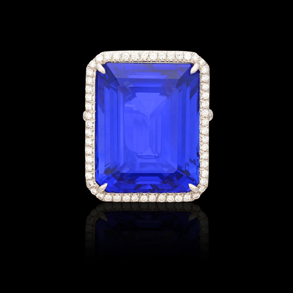 Exceptional 24.66ct Vibrant Tanzanite & Diamond Platinum Ring