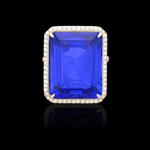 Exceptional 24.66ct Vibrant Tanzanite & Diamond Platinum Ring