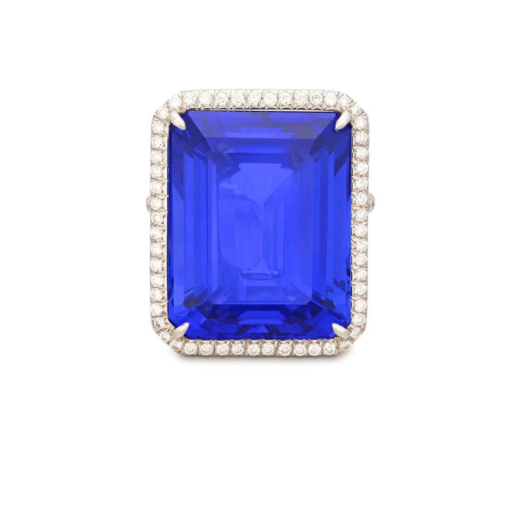Exceptional 24.66ct Vibrant Tanzanite & Diamond Platinum Ring