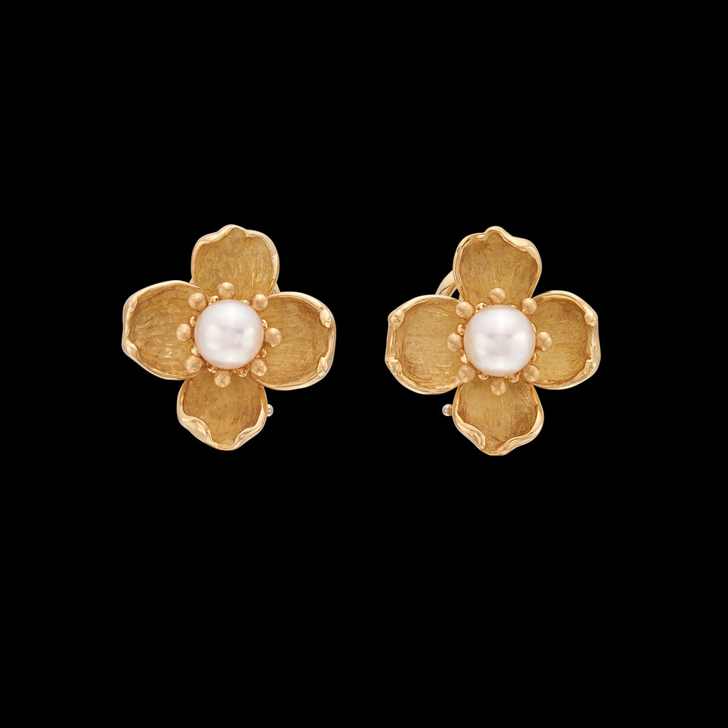 Tiffany & Co. Dogwood 18k Yellow Gold and Cultured Pearl Earrings