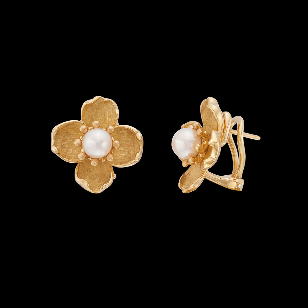 Tiffany & Co. Dogwood 18k Yellow Gold and Cultured Pearl Earrings