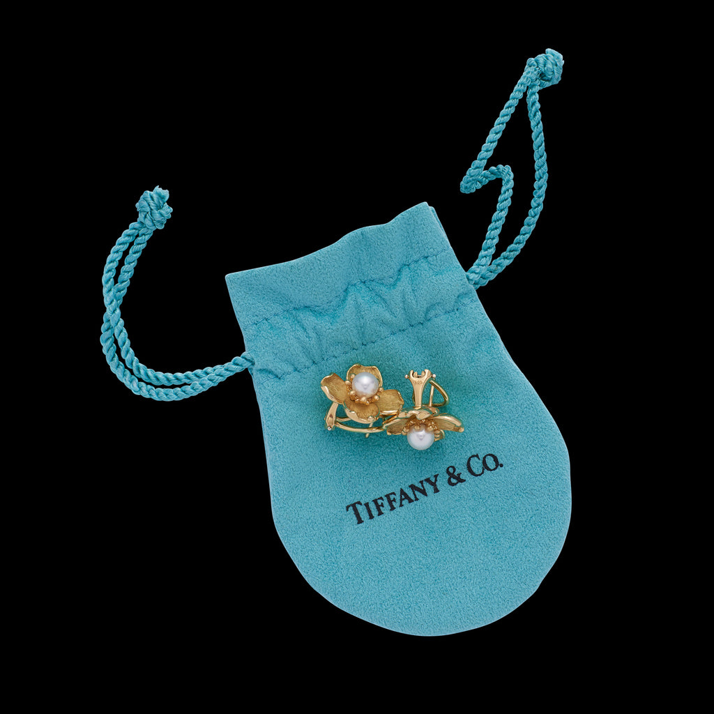 Tiffany & Co. Dogwood 18k Yellow Gold and Cultured Pearl Earrings